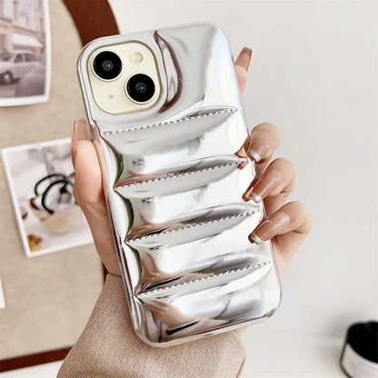 Luxury Down Jacket Aurora Phone Case For iPhone 16 15 14 13 12 Pro Max Plus 11 16 Glossy Laser Skin Feel Soft Shockproof Cover