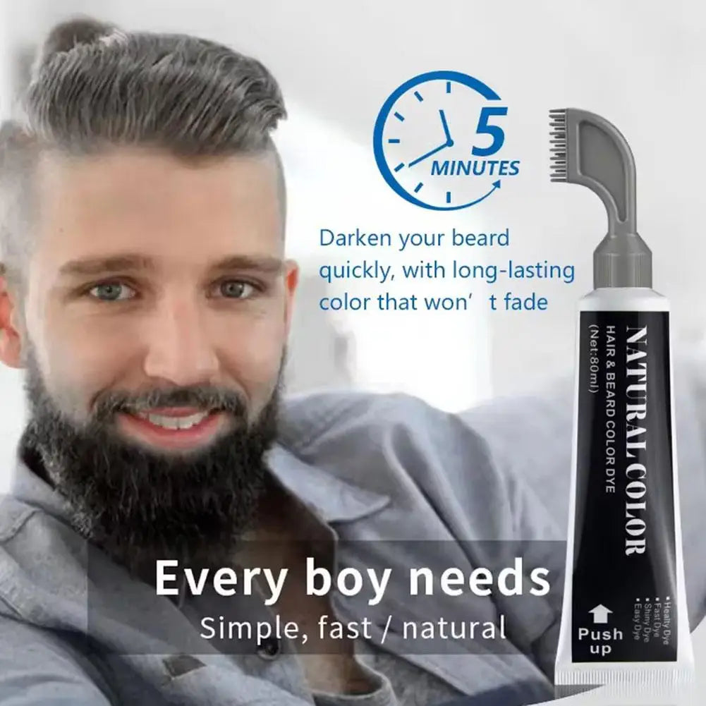 Men's Hair & Beard Dye For Gray Hair Coverage Plant Extract Coloring Shampoo Natural Black Fruit Hair Dye Cream & Root Touch Up