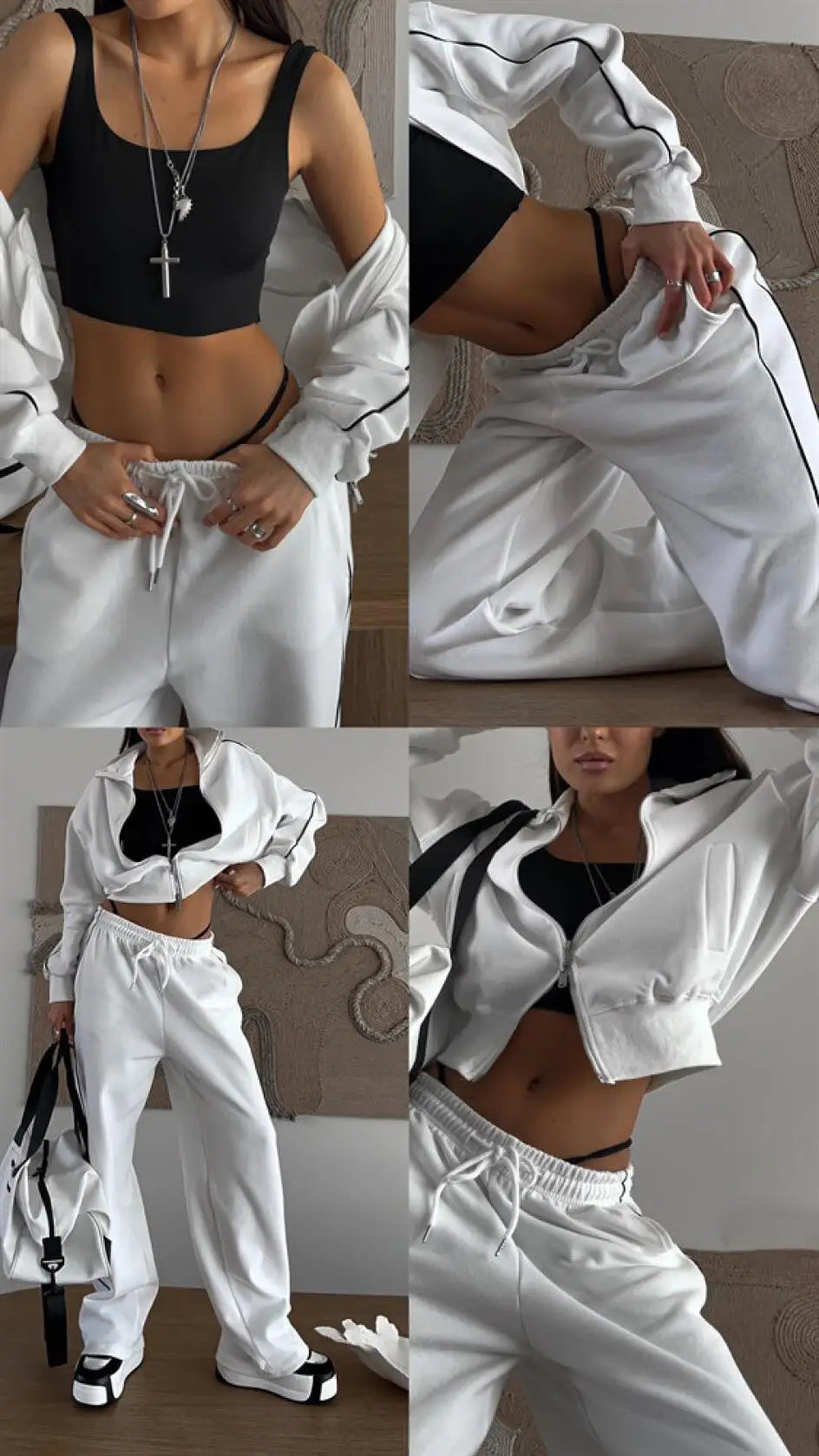 Casual Fashion Suit Ladies Zipper Cardigan Jacket Sports Tether Trousers Two-Piece Ladies Street Style Suit