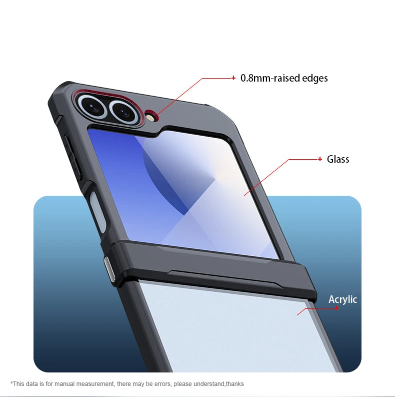 Xundd For Samsung Z Flip 7 Case Galaxy Z Flip 3 4 5 6 Case Airbag Shockproof Shell Back Clear Cover with Glass For 갤럭시 z플립7