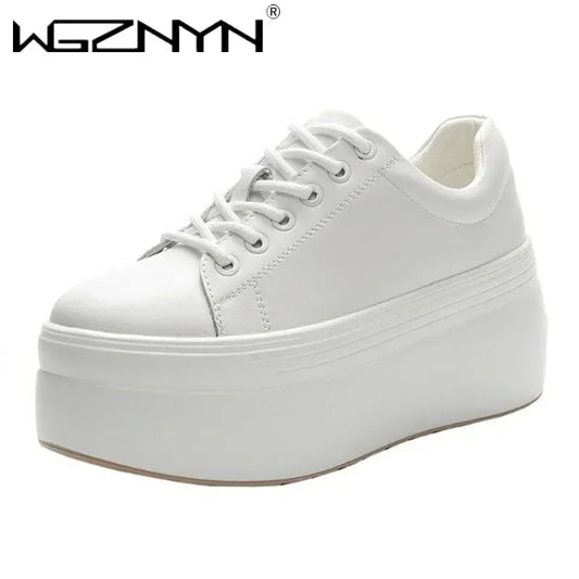 Genuine Leather Women Casual Shoes Super Thick 8cm Platform Wedge Fashion Sneakers Chunky Spring Autumn Flats Zapados Mujer