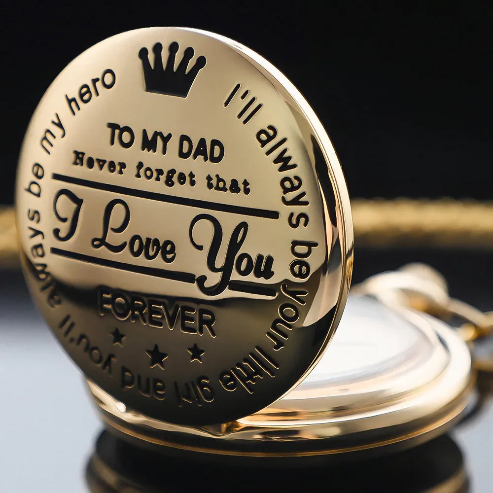 Steampunk Gold Quartz Pocket Watch Necklace for Dad and Grandpa Exquisite Watches Clock Souvenir Gift Reloj Hombre