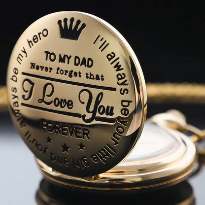 Steampunk Gold Quartz Pocket Watch Necklace for Dad and Grandpa Exquisite Watches Clock Souvenir Gift Reloj Hombre