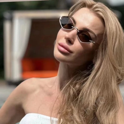 Small Frame Hexagon Sunglasses Women 2026 Luxury Brand Metal Rimless Rhombus Sun Glasses For Female Retro Polygon Eyewear UV400