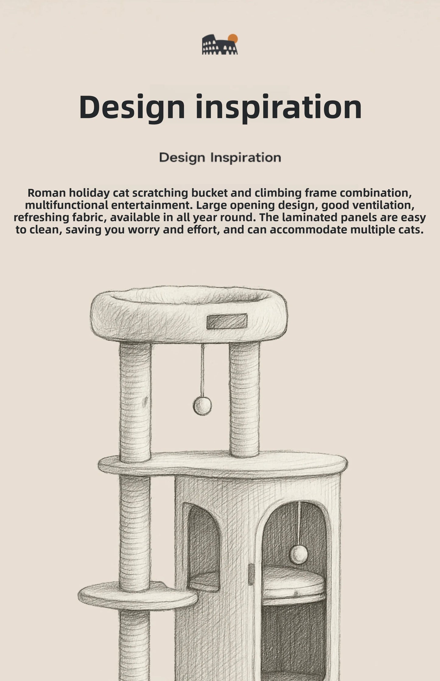 Cat Tree for Small Spaces Multi Level Scratching Post with Cat Condo and Sisal Barrel