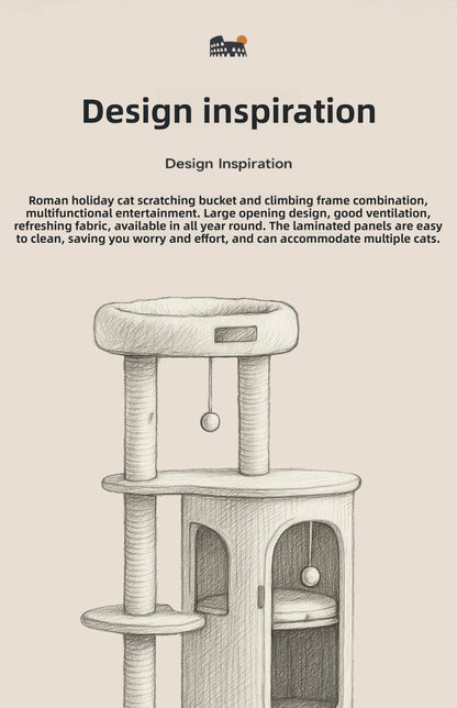 Cat Tree for Small Spaces Multi Level Scratching Post with Cat Condo and Sisal Barrel