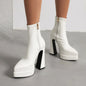 New 2026 Style Fashion High-heeled Women's Boots Solid PU Pointed Toe Zipper Platform Square Heel Women's Boots