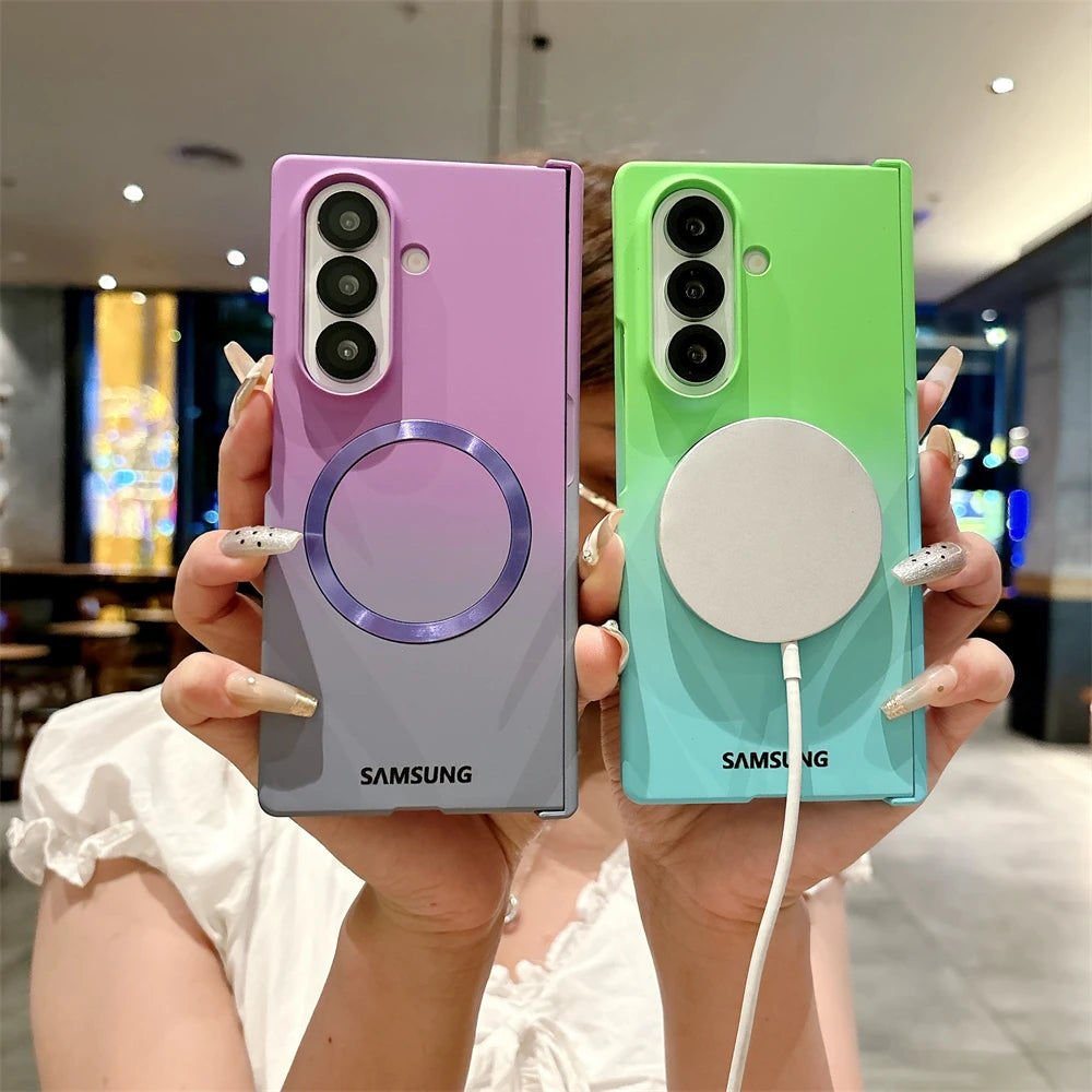 Soft Liquid Silicone Gradient Magnetic Case for Samsung Galaxy Z Fold 7 6 5 4 Zfold3 Case For Magsafe Charging Shockproof Cover