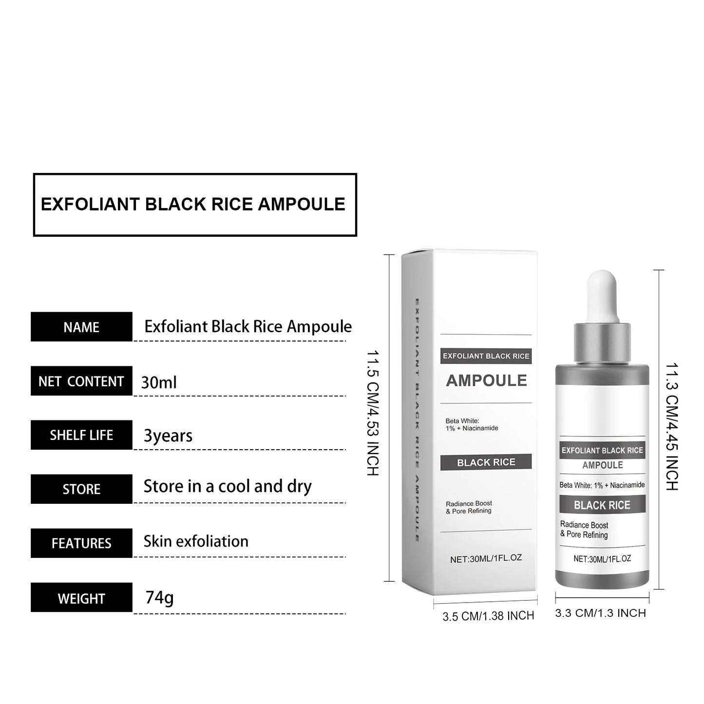 Black Rice Exfoliating Ampoule Serum Gentle Face Body Scrub for Dead Skin Removal Daily Moisturizing Peeling for All Skin Types