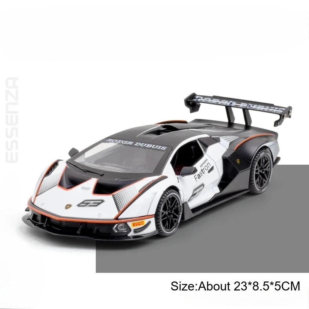 Lambor SCV12 LP770- 1:24  Car Model Alloy Diecast Sound Light Pull Back Doors Opened Vehicle Models Toy