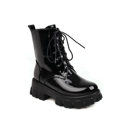 High End Women Boot Fashion Patent Leather Ankle Boots Exquisite Lace Platform Boots for Woman Luxury Designer Shoes Botas Mujer