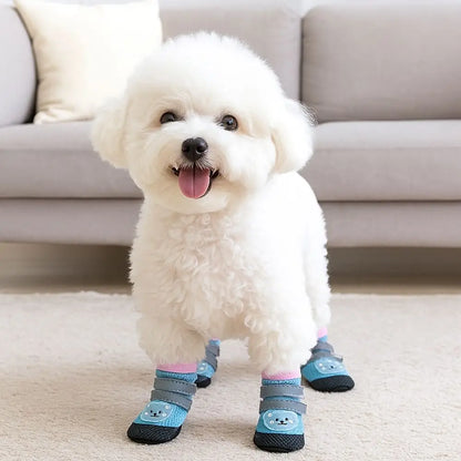 4Pcs/Set Lightweight Breathable Dog Mesh Shoes Reflective Adjustable Anti-Slip Dog Boots Wear-resistant Dog Footwear Outdoor