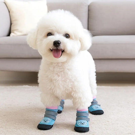 4Pcs/Set Lightweight Breathable Dog Mesh Shoes Reflective Adjustable Anti-Slip Dog Boots Wear-resistant Dog Footwear Outdoor