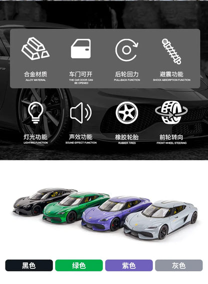 Koenigsegg Gemera 1:24 Car Alloy Diecast Model Collect Hobby Model Ornaments Gift For Friend Pull Back Toy New Style Sports Car