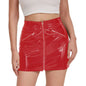 Womens High Waist Slanted Zipper Black Hot Short Mini Skirts Festival Rave Party Clubwear Wet Look Patent Leather Mini Skirt