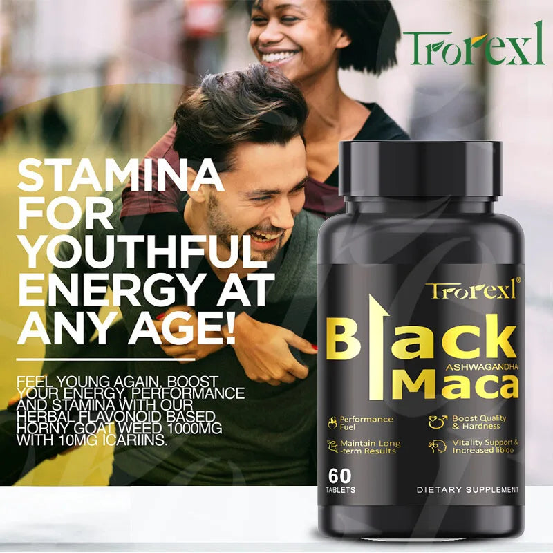Natural 60 Tablets Black Maca ERECTEnhancer, Male Power Strength Supplements for Volume Enhancing, Max Stamina Capsule for Man
