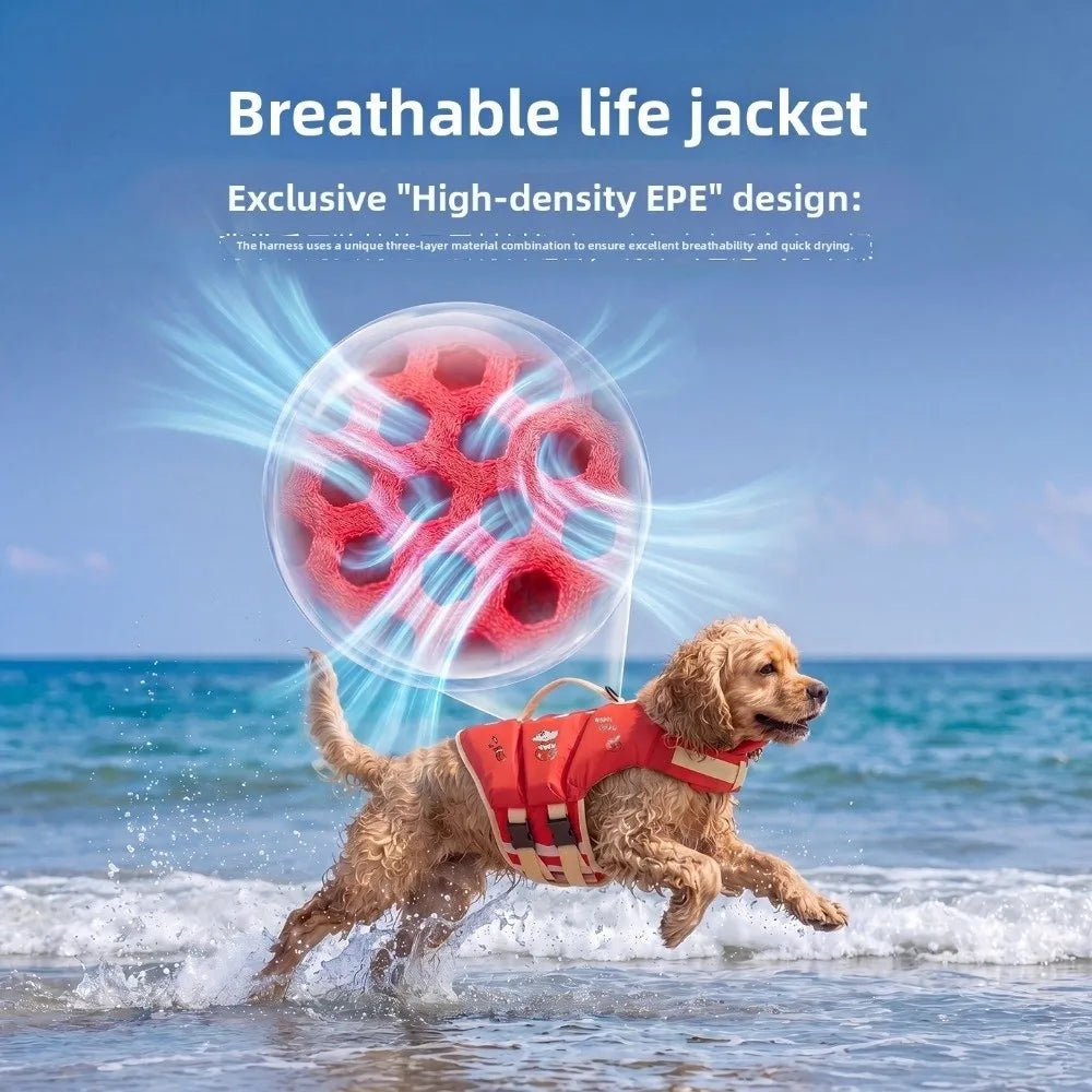 Waterproof Dog Life Jacket Breathable High Buoyancy Dog Swimming Suit Adjustable Thick Sponge Pad Dog Life Preserver Swimming