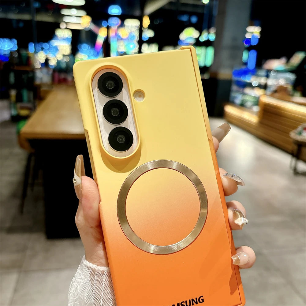 Soft Liquid Silicone Gradient Magnetic Case for Samsung Galaxy Z Fold 7 6 5 4 Zfold3 Case For Magsafe Charging Shockproof Cover