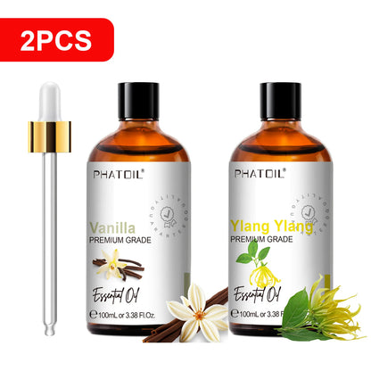 PHATOIL 100ml Pure Essential Oil For Skin Eucalyptus Peppermint Vanilla Tea tree Ylang Ylang Bergamot Aromatherapy Essential Oil