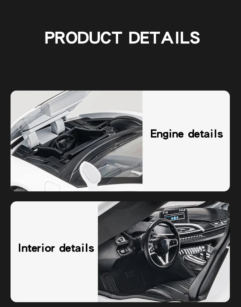 BMW I8 Sports Car Alloy Diecast 1:22 Model Car Vehicle Collection Simulation Sound & Light Toy Car Gifts