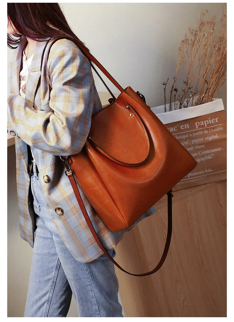 Women's Cow Genuine Leather Handbags Lady Vintage Retro Cowhide shoulder Bag Ladies Luxury large capacity multiple Pockets Lady
