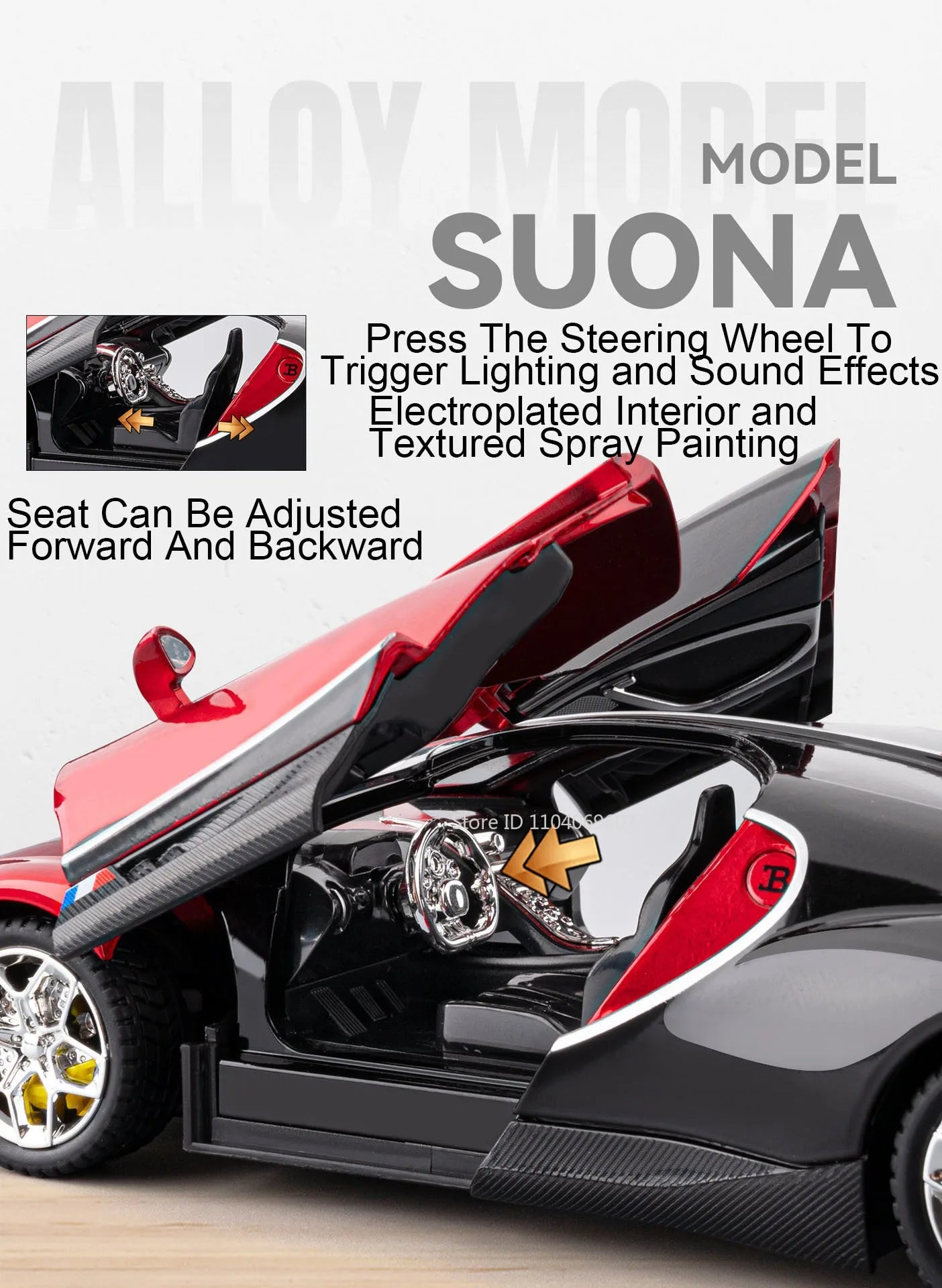 Bugatti Tourbillon, Nissan Skyline GTR, Model Sports 1:24 Car Alloy Diecast Sound Light Doors Opened Shock Absorption Ornament Supercar Toys Gift