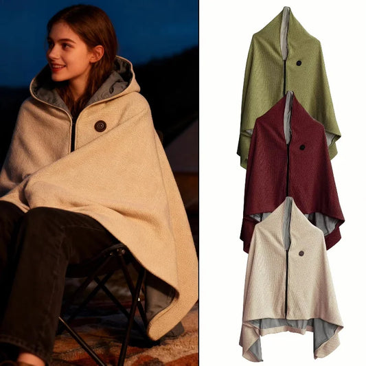 Electric Heated Shawl 3 Gears Thermal Blanket with Zipper USB Powered for Office Travel Camping Car Outdoor Home Winter Use