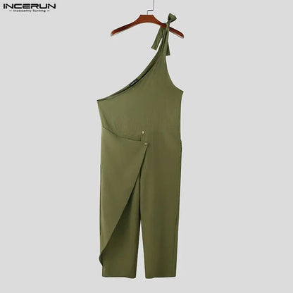 Men Jumpsuits Solid Color Sleeveless Casual Male Rompers Streetwear Loose INCERUN 2026 Lace Up Fashion Playsuits Men Overalls