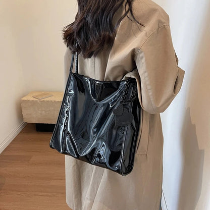 Purse Casual Travel Shopping Totes Solid Color Patent Leather Women Fashion Shoulder Bag Ladies Simple Luxury Handbag