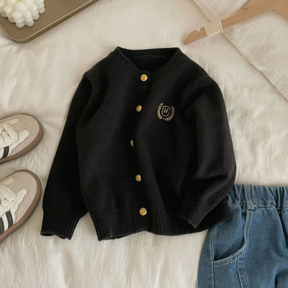 Fashion Baby Girl Boy Embroidery Cardigan Infant Toddler Child Sweater Long Sleeve Kid Knitwear Coat Casual Baby Clothes 18M-10Y