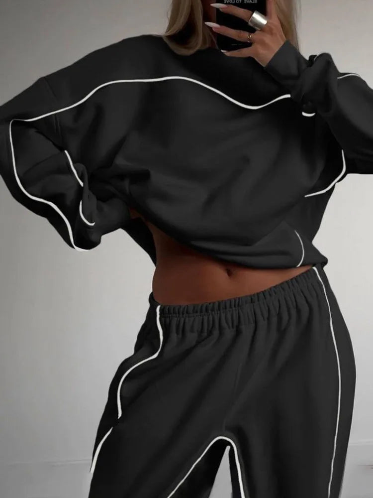 Two Piece Sets Pant Set Tracksuit Women Jogger Y2k Sweatshirts Autumn Winter Sports Elastic Waist Streetwear Pants Matching Sets