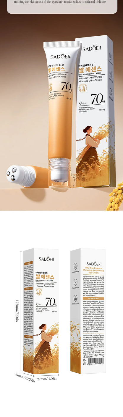 SADOER Rice Essence Eye Cream Anti Dark Circles Anti-Aging Anti Wrinkles Whitening Moisturizing Korean Eyes Skin Care Cosmetics
