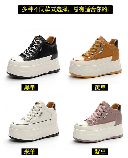 9CM Cow Suede Genuine Leather Women Vulcanized Shoes Platform Wedge High Top Skate Boarding High Brand Heels Casual Stable Shoes
