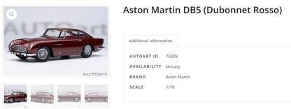 Autoart 1/18 ASTON MARTIN DB5  ABS 007/Goldfinger Bond , door full open sports car model static decoration collection