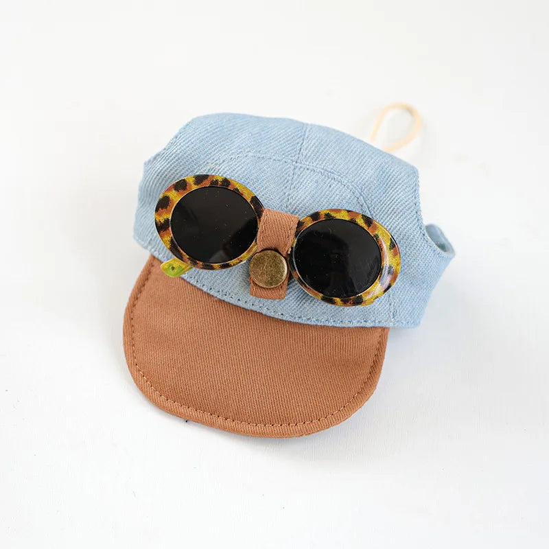 Two-piece fashionable pet sun hat and cool sunglasses set, dog baseball cap and cat head cover
