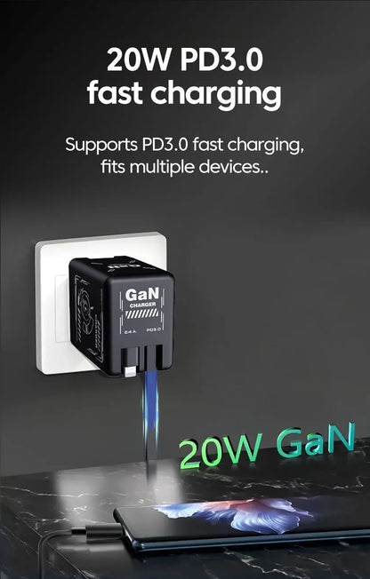 120W GaN Fast Charger With Retractable Type-C Cable Portable PD Mobile Phone Adapter For iPhone 17 16 Pro Samsung Xiaomi Huawei