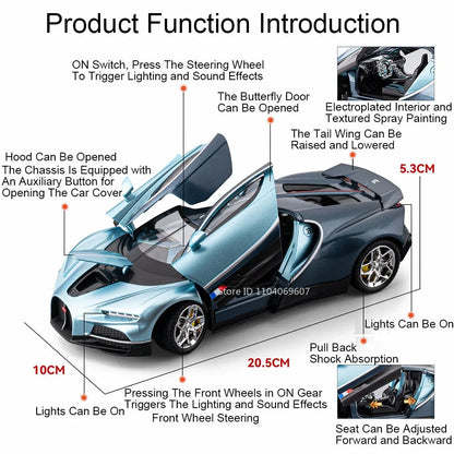 Bugatti Tourbillon, Nissan Skyline GTR, Model Sports 1:24 Car Alloy Diecast Sound Light Doors Opened Shock Absorption Ornament Supercar Toys Gift