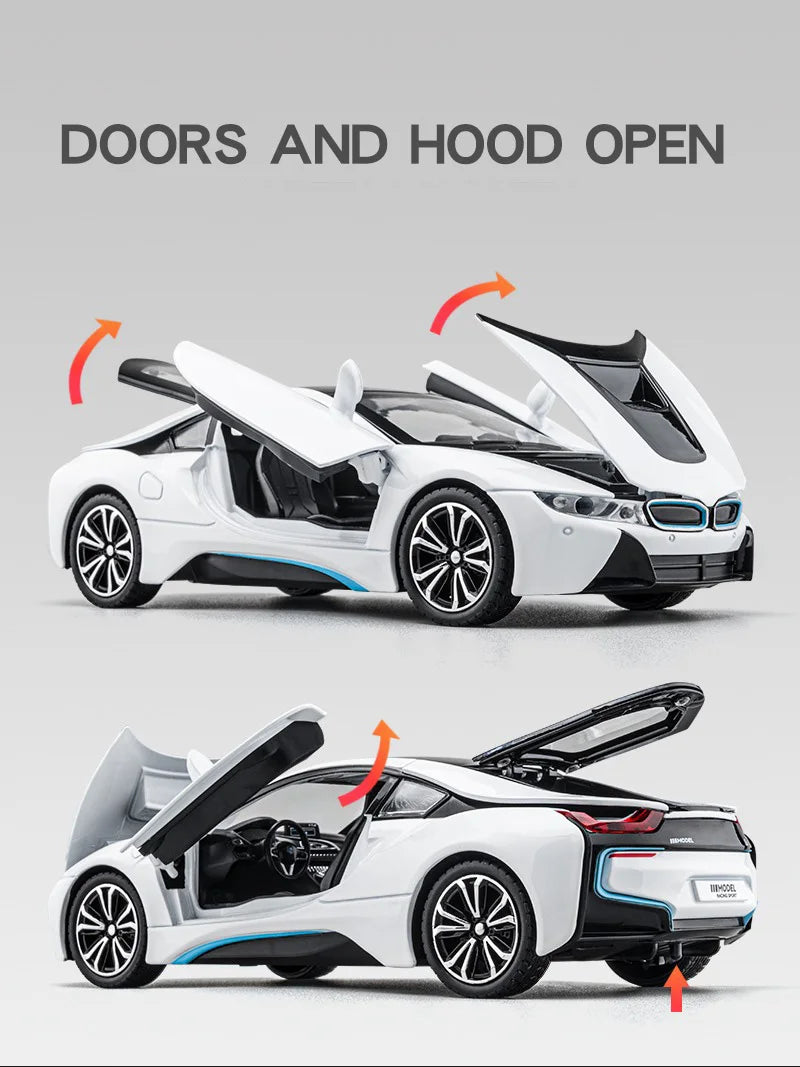 BMW I8 Sports Car Alloy Diecast 1:22 Model Car Vehicle Collection Simulation Sound & Light Toy Car Gifts
