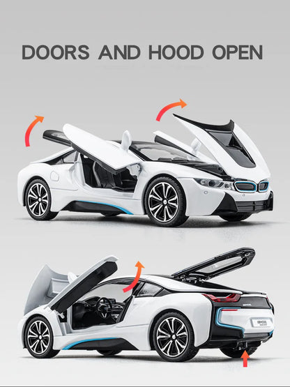 BMW I8 Sports Car Alloy Diecast 1:22 Model Car Vehicle Collection Simulation Sound & Light Toy Car Gifts