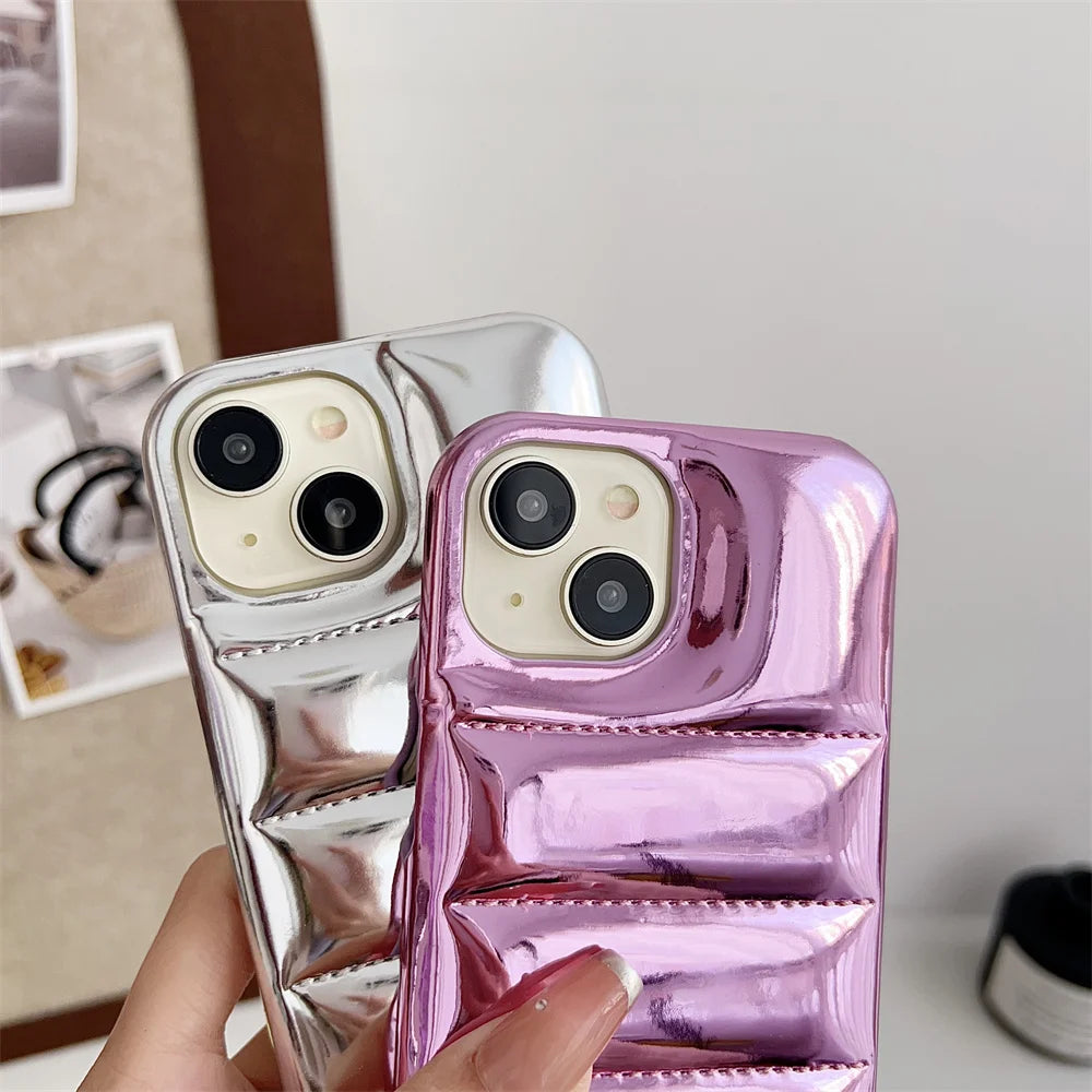 Luxury Down Jacket Aurora Phone Case For iPhone 16 15 14 13 12 Pro Max Plus 11 16 Glossy Laser Skin Feel Soft Shockproof Cover
