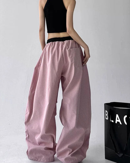 Streetwear Hip Hop Plaid cargo Pant Women Summer Design Scimitar Jazz Dance Wide Leg Pants High Waist Loose All Match Long Pants