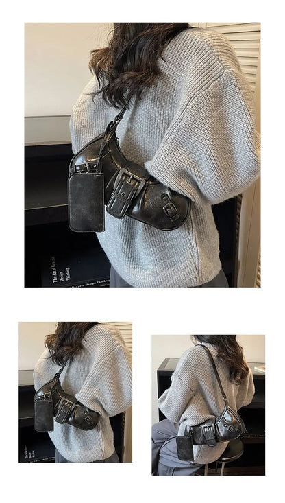 Shoulder Bags Y2K Retro Style Shoulder Bag, Maillard Pleated Rivet Armpit Bag, Fashionable Ladies Cool Leather Shoulder Bag