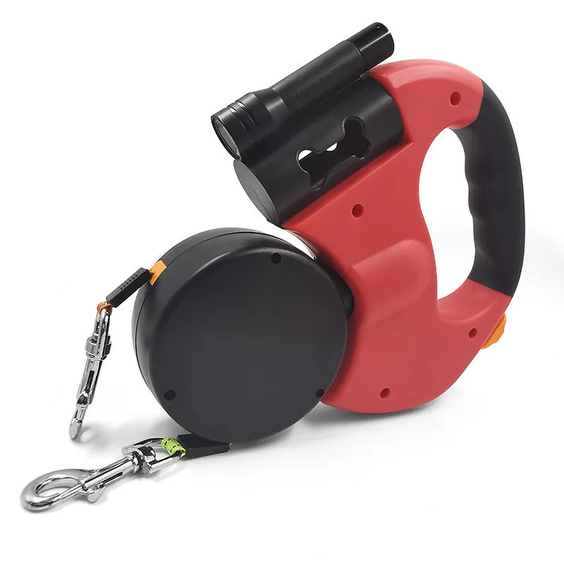 Retractable Pet Leash Automatic Retractable Pet Leash 1 Tow 2 Retractable Double Dog Leash with Flashlight and Bag Dispenser