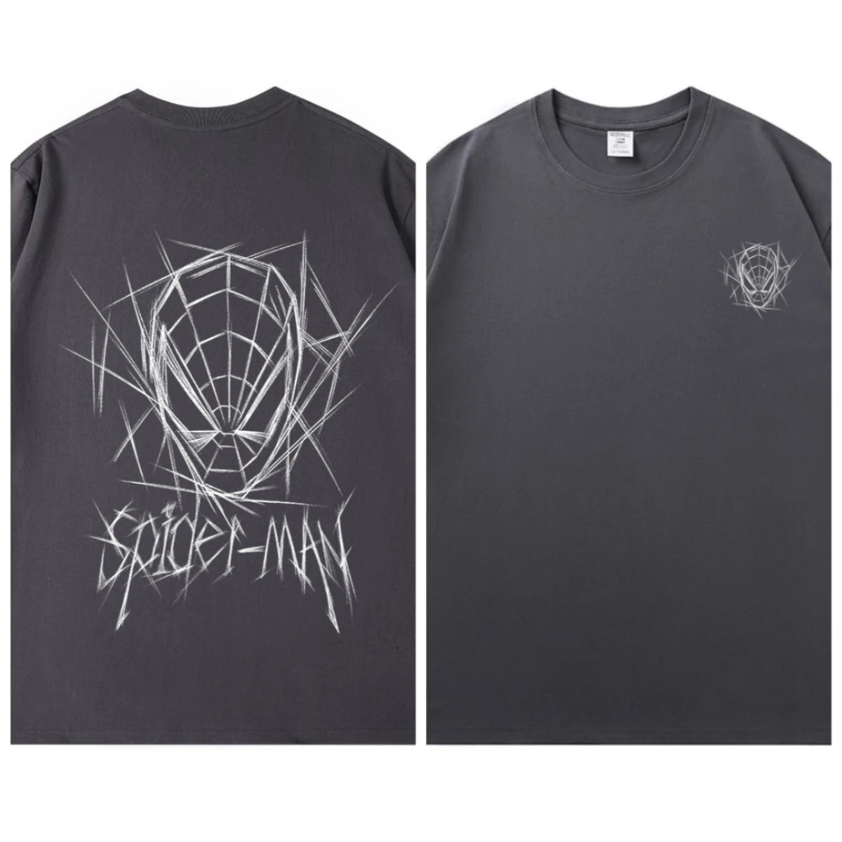 Spider Man New 2026 Back Print Graffiti Line Art T Shirt Men Women Summer Cotton Short Sleeve O Neck Oversized Black Streetwear Tops