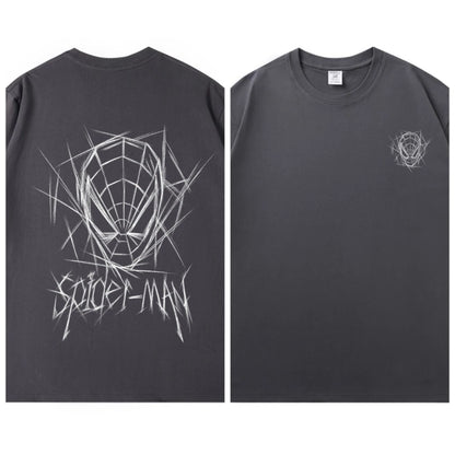 Spider Man New 2026 Back Print Graffiti Line Art T Shirt Men Women Summer Cotton Short Sleeve O Neck Oversized Black Streetwear Tops