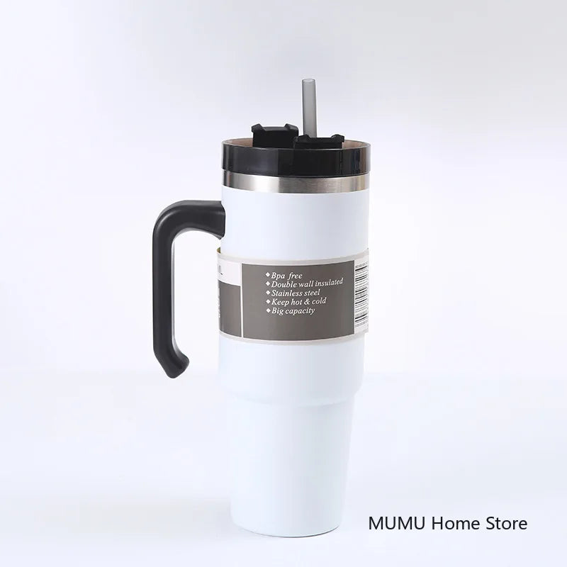 Stainless Steel Car Thermos Bottle Travel Sports Water Bottle Large Capacity with Handle Straw Mug Outdoor Coffee Cup 20oz/30oz