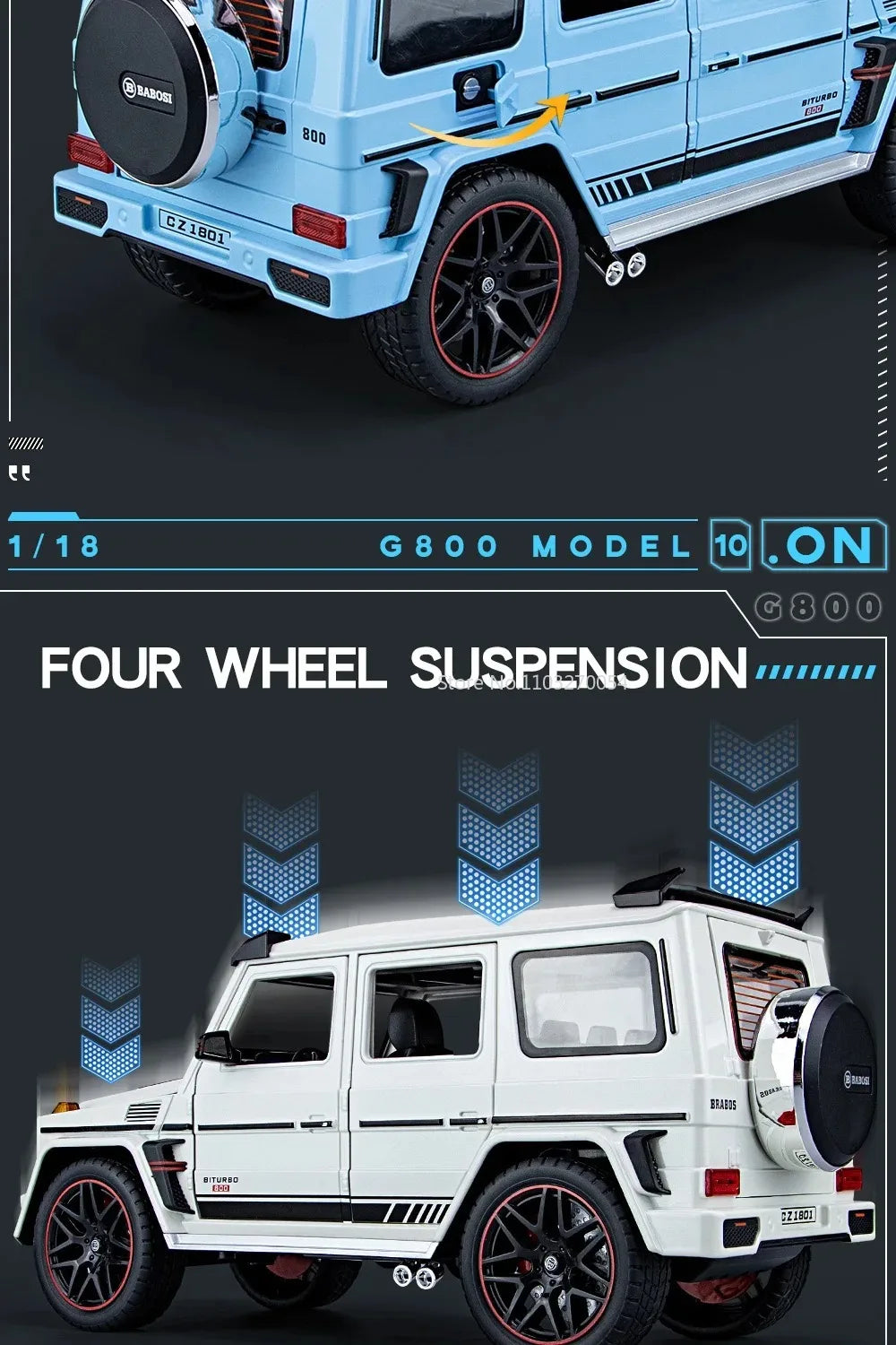 G800 Model Car 1:18 Alloy Diecast Metal Off-Road Vehicles Collection With Sound & Light Toy Cars Gift Series