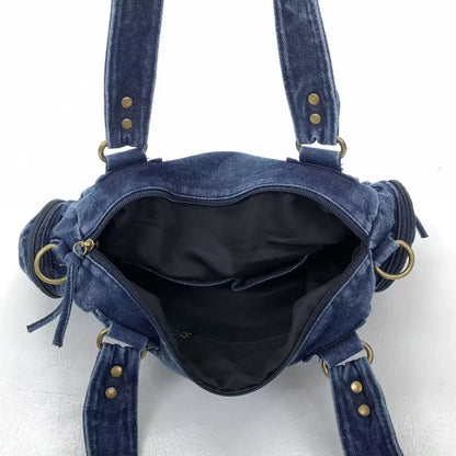 Y2K Street Personalized Women's Multi Pocket Shoulder Bag Large Capacity Retro Motorcycle Tote Bag