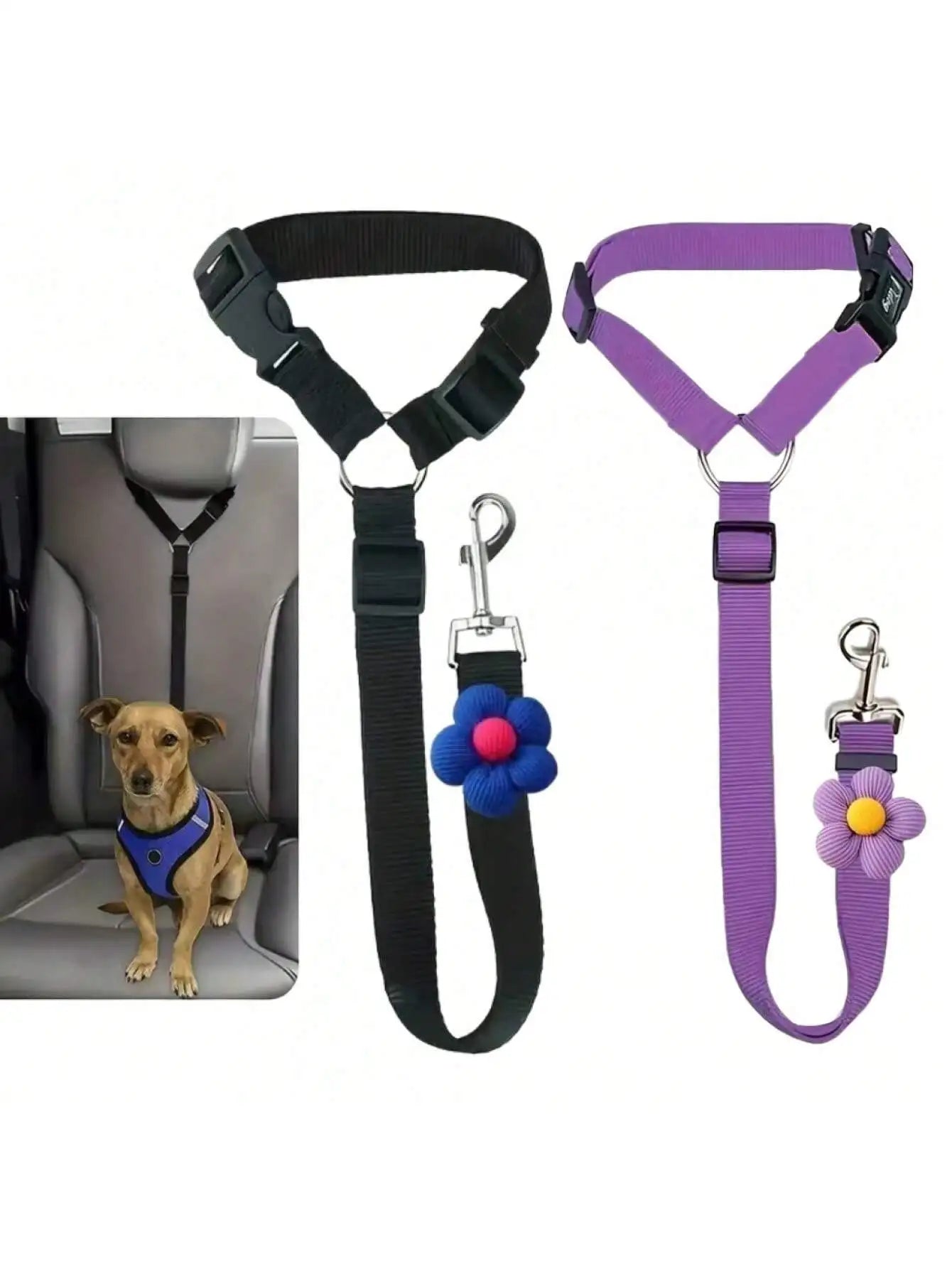 Solid Color Two-in-one Pet Car Seat Belt Nylon Lead Leash Backseat Safety Belt Adjustable Dogs Harness Collar Pet Accessories