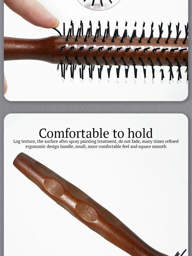 Hair Round Comb Natural Wood Handle Round Barrel Hair Comb For Thin Or Short Hair Men Women Use Anti Static Brush Styling Tools
